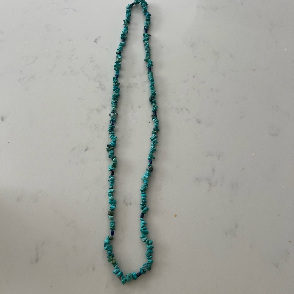 Natural Turquoise Nugget Chip Stone Necklace 34” Single Strand No Clasp